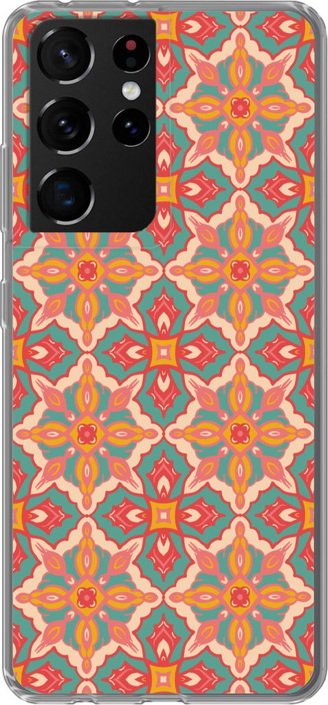 MuchoWow Handyhülle Schutzhülle Hülle für Telefoonhoesje Samsung Galaxy S21 Ultra Muster - Hippie - Orange Silikon Softcase Handy Hülle - Mo...