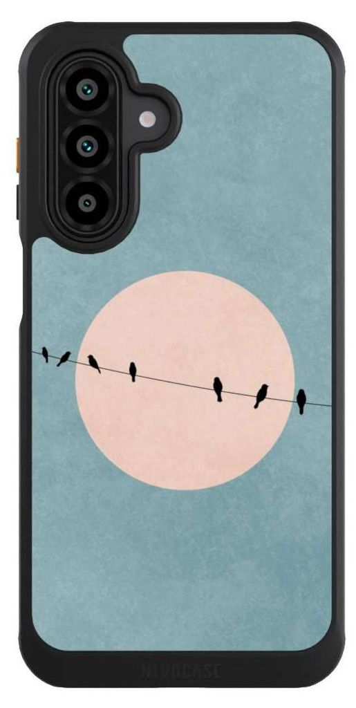 NIVOCASE Hülle für Samsung Galaxy A17 5G Handyhülle NIVOcore Case Schwarz Mond Vogel türkis