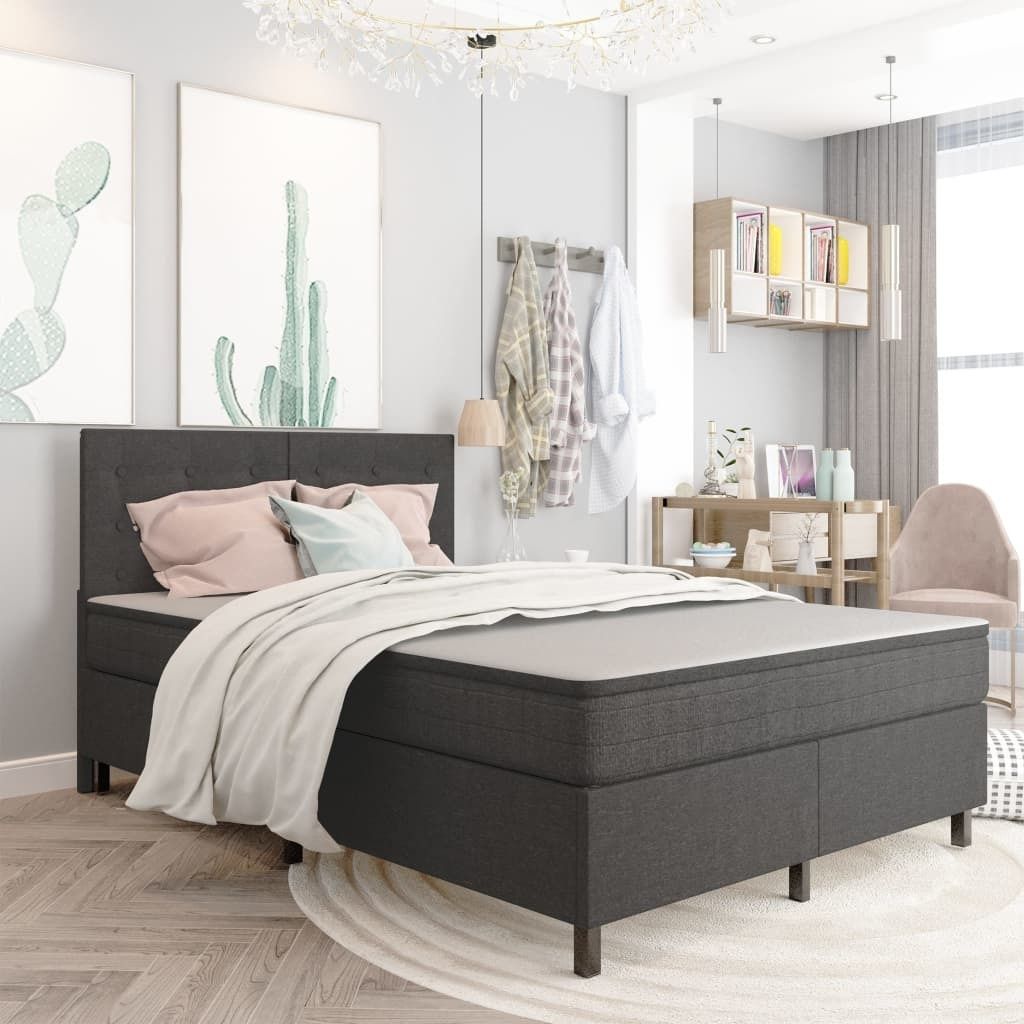 The Living Store Boxspringbett Dunkelgrau Stoff 140x200 cm