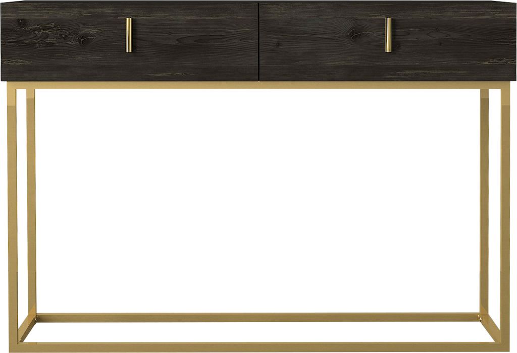 Konsolentisch Theodora mit 2 Schubladen in Grau Holzoptik, goldene Metallfüße, 9819