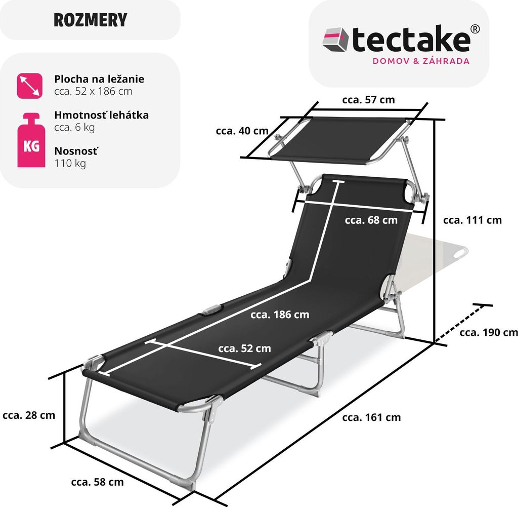 Skladacie záhradné ležadlo 190 x 68 x 28 cm Obrázok produktu 7