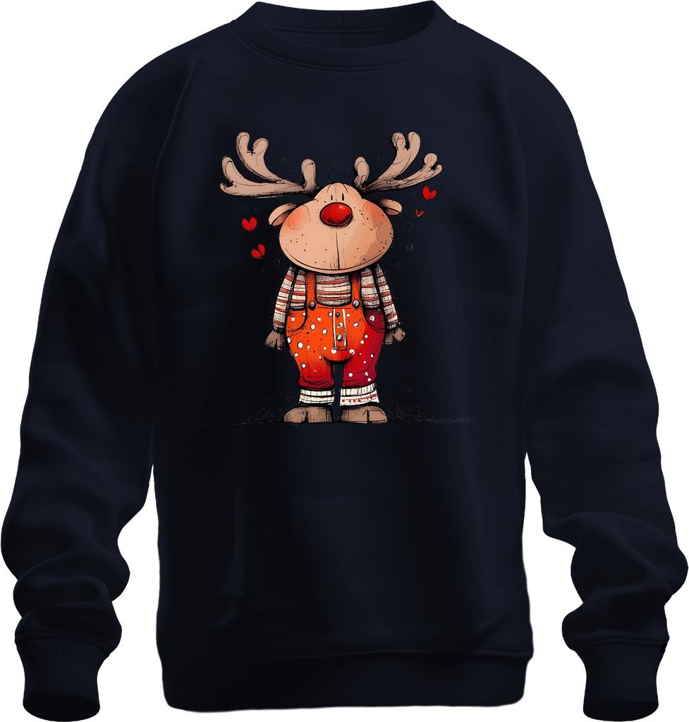 Rudolf Rentier Weihnachten Latzhose Herzen Niedlich Retro Uni Sweatshirt Pullover, Navy, 3XL