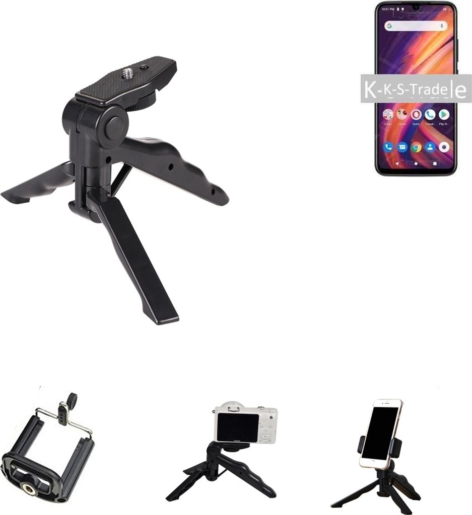K-S-Trade Stativ Tisch-Ständer Dreibein Handy-Stativ Ständer kompatibel mit ZTE Blade A512 Mini-Stativ Smartphone Tripod Handy-Stativ aus Plastik