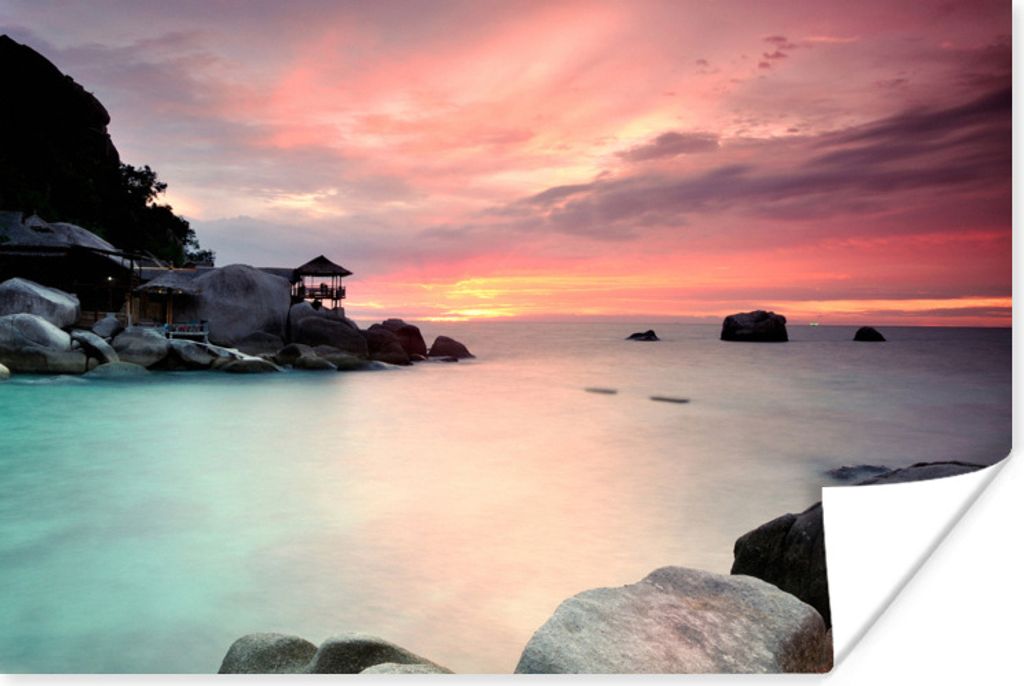 MuchoWow Poster Sonnenuntergang hinter Felsen Ko Tao in Thailand 90x60 cm - Schlafzimmer