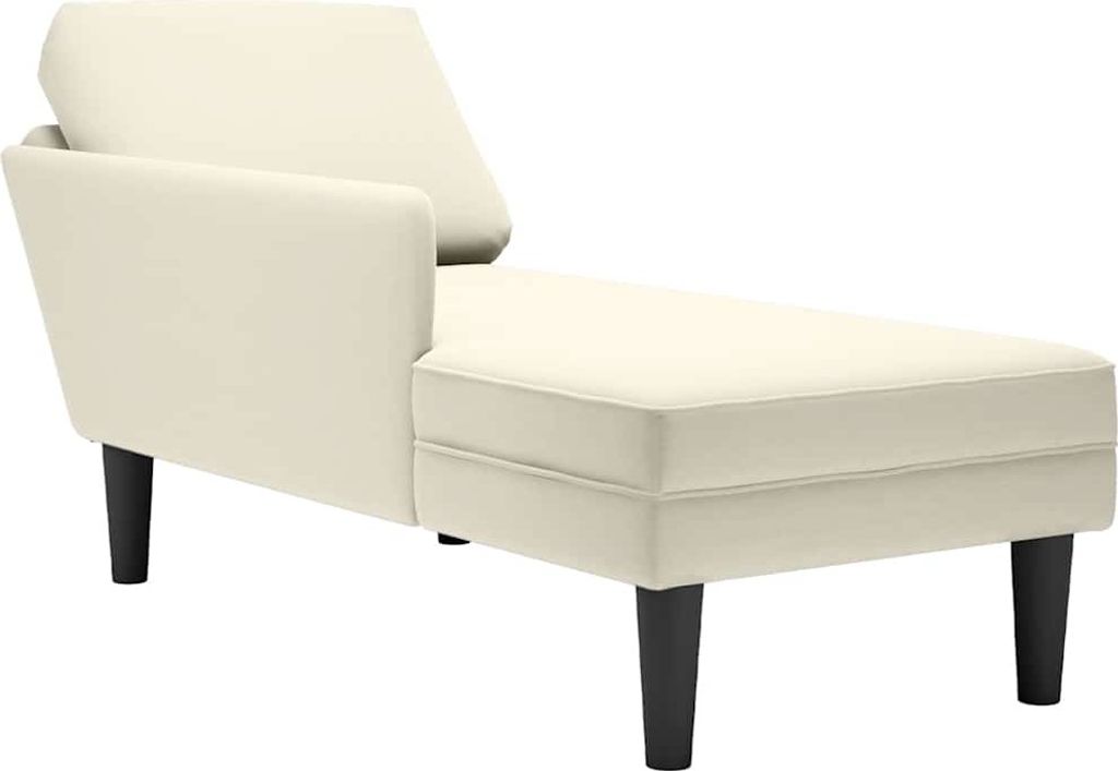 Chaiselongue mit Kissen und Rechter Armlehne Creme Samt