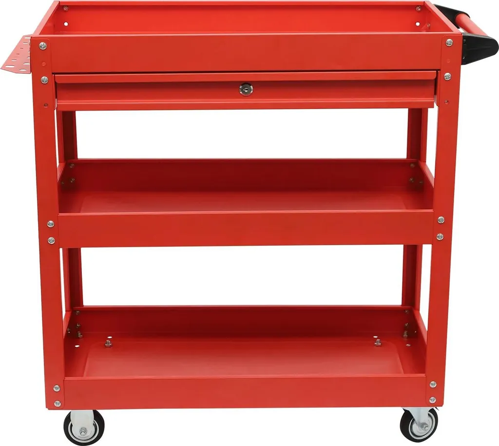 Chariot à outils rouge en acier 150 kg - Desserte d'atelier à 3 niveaux