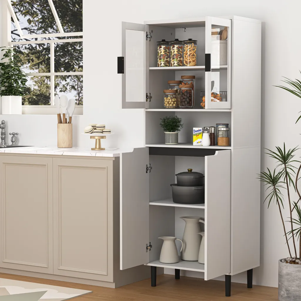 Armoire Vitrine Blanche avec Portes en Verre et Tiroirs de Rangement