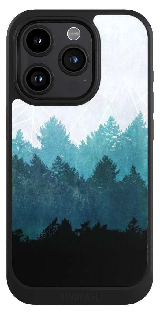 NIVOCASE Hülle für Apple iPhone 15 Pro Handyhülle NIVOcore Case Schwarz Abstrakt Baum Wald