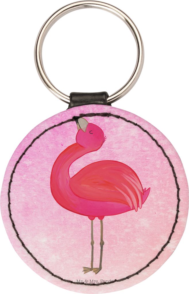 Mr. & Mrs. Panda Schlüsselanhänger Flamingo Stolz - Aquarell Pink - Geschenk, Anhänger, edel, mini, glücklich, Taschenanhänger, Zufrieden, Ros...