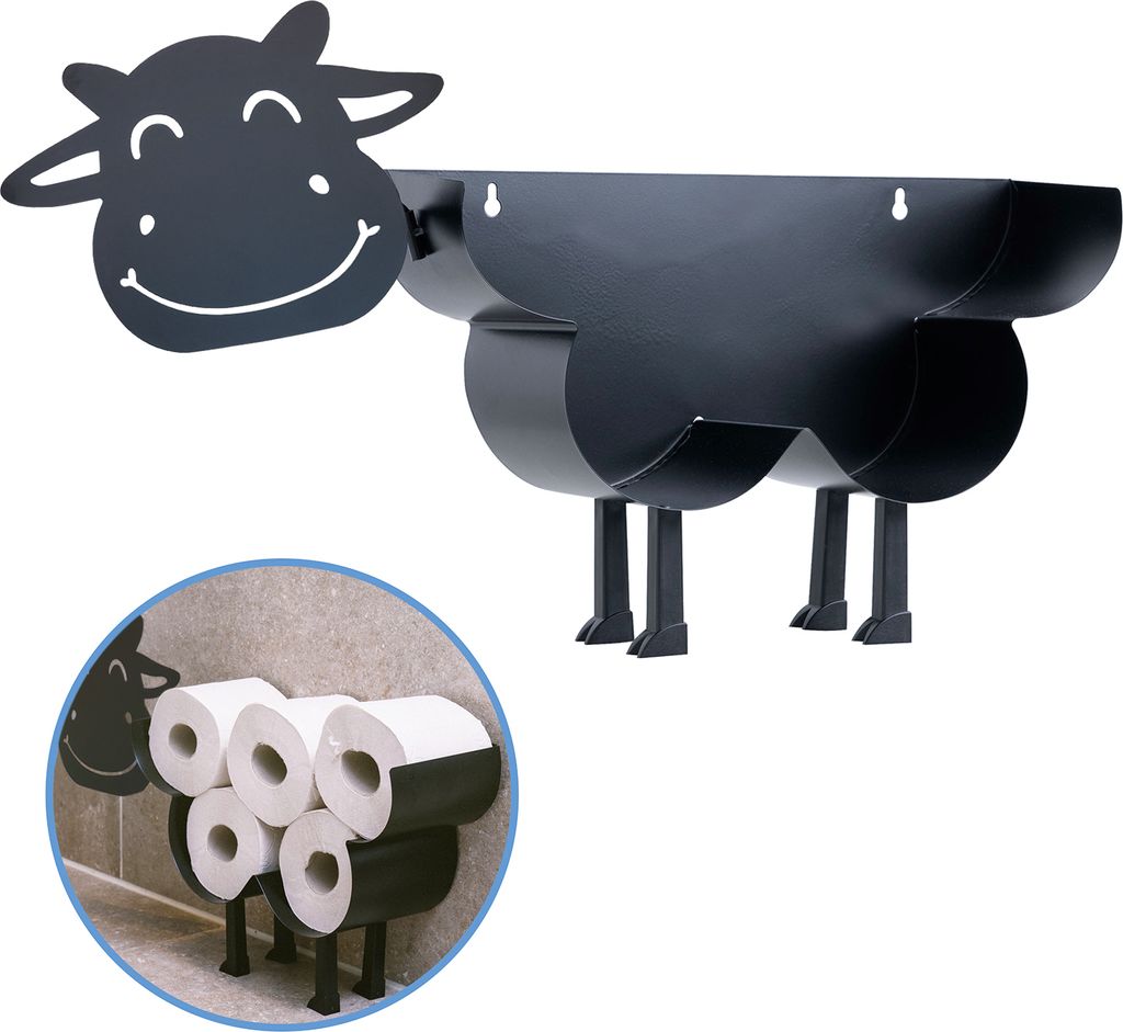 Sanics Reservepapierhalter Freistehend - Toilettenpapierhalter Hängend - Wandhalter - Ersatzrollenhalter Kuh - Rollenhalter Schwarz