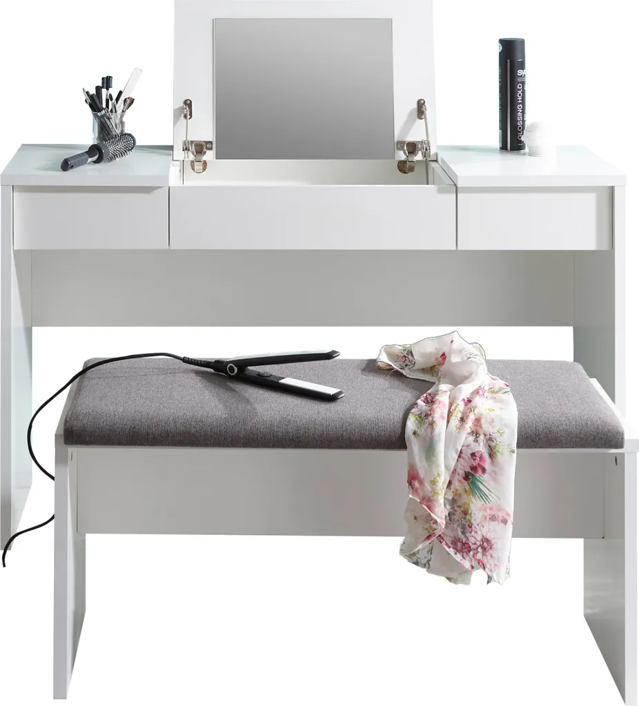 Lipstick Coiffeuse avec banc Blanc - Ensemble de Maquillage Moderne - 2