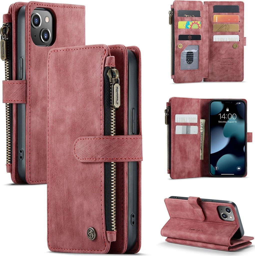 Caseme C30 iPhone 13 Hülle Klapphülle Geldbörse - Rot