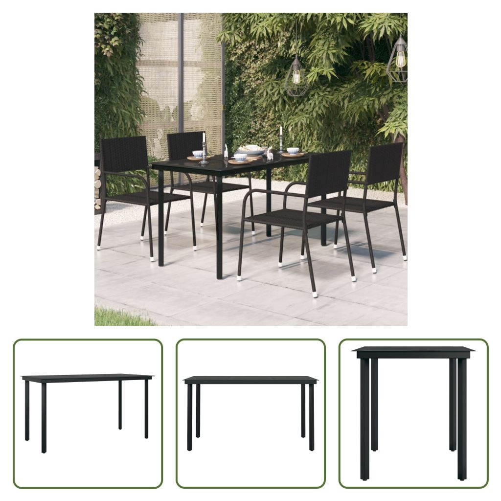 The Living Store Garten-Esstisch Schwarz 140x70x74 cm Stahl und Glas