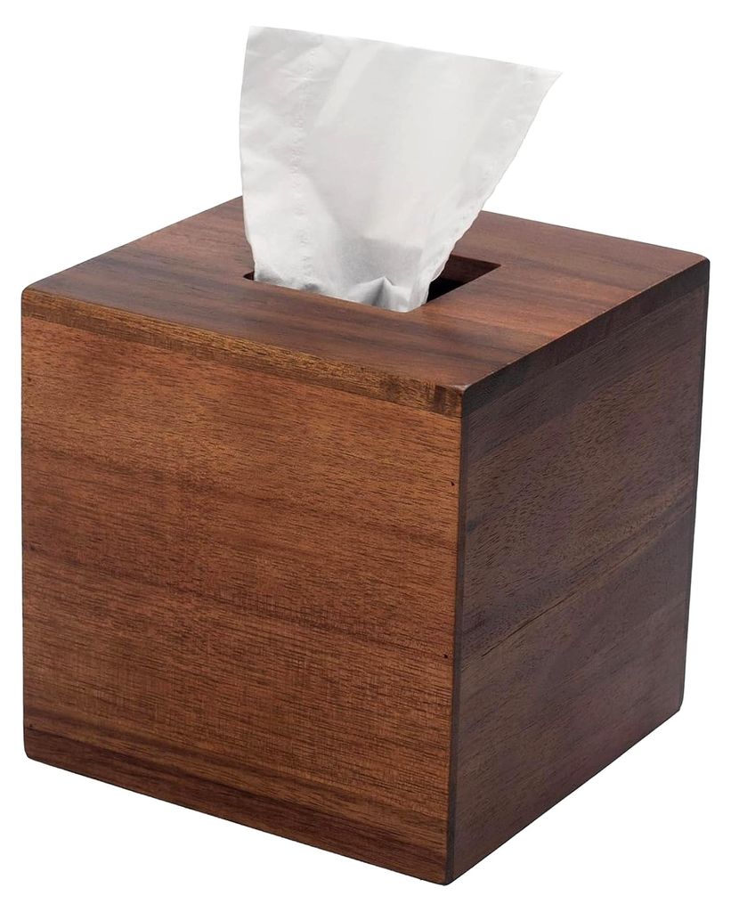 Kosmetiktücherbox aus Akazienholz, quadratische Halterung für Tücher, dekorative Taschentuchbox für Esstisch, Wohnzimmer, Badezimmer (14,5 x 14...