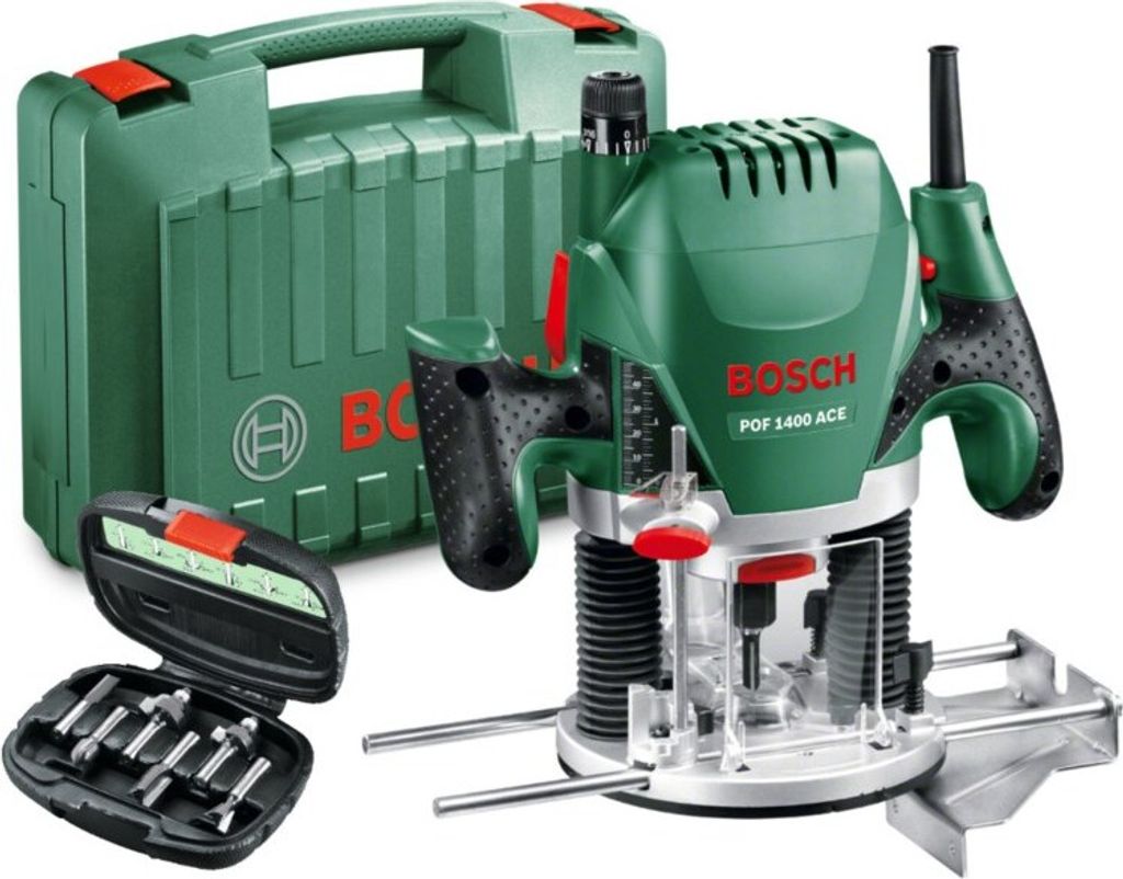 Bosch Oberfräse POF 1400 ACE + 6-teiliges Frässet (Koffer)