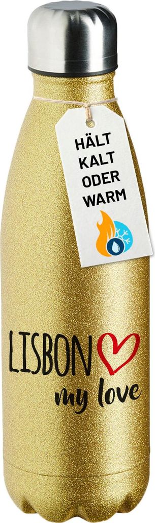 Huuraa Trinkflasche Lisbon my love 500ml Gold Edelstahl Wasserflasche Trinkflasche Geschenkidee