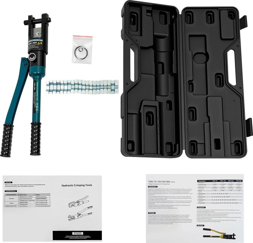 Hydraulische Kabelschuh-Crimpzange - YQK-300 - 120 kN - 11 Matrizen - 16–300 mm² - Gusseisen - Manuell - Für Kabelschuhe & Aderendhülsen - Grün