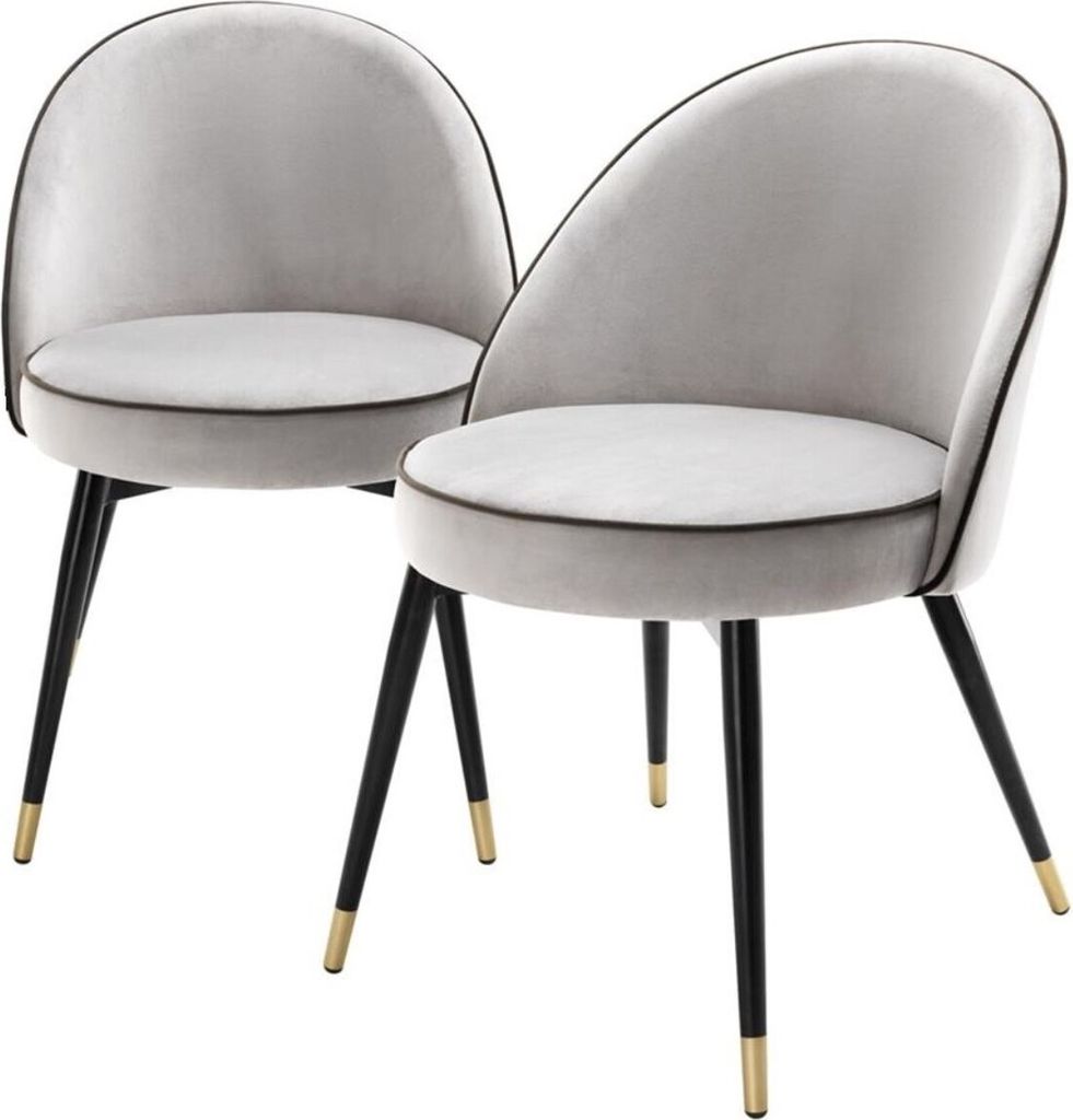 Casa Padrino Luxus Esszimmerstuhl Set Hellgrau / Schwarz / Messing 55 x 64 x H. 83 cm - Esszimmermöbel - Luxus Kollektion