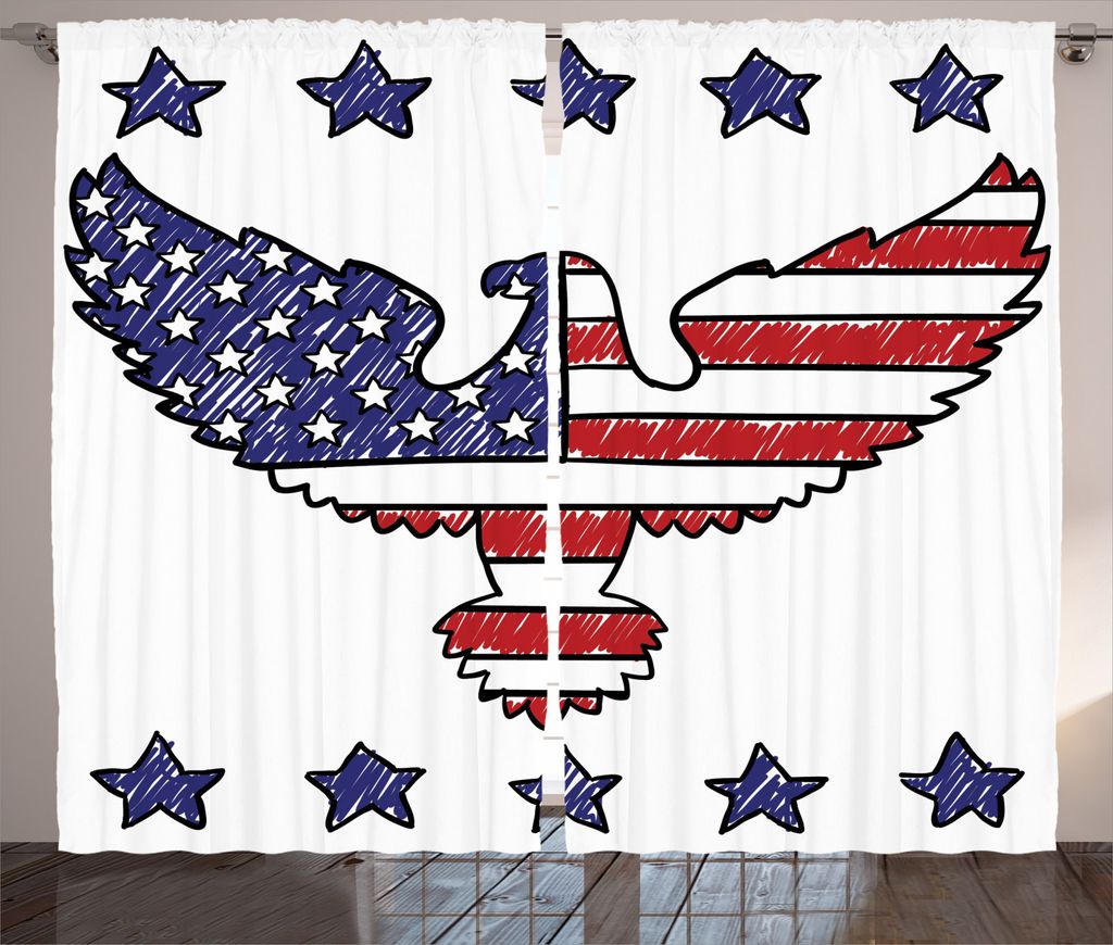 ABAKUHAUS Tier Rustikaler Vorhang, Patriotisches Eagle, Wohnzimmer Universalband Gardinen mit Schlaufen und Haken, 280 x 245 cm, Blau Rot