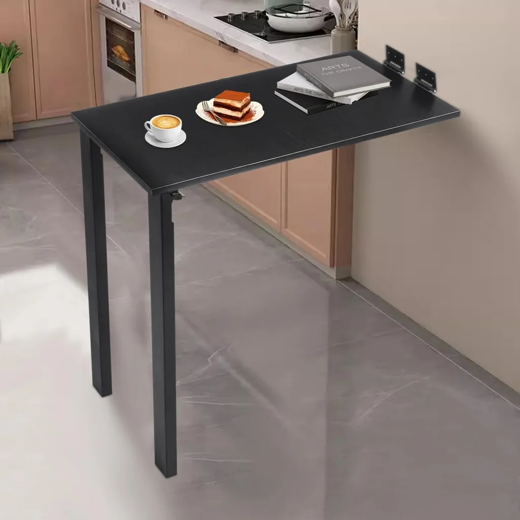 Table rectangulaire pliante murale noire - Mobilier gain de place - 4