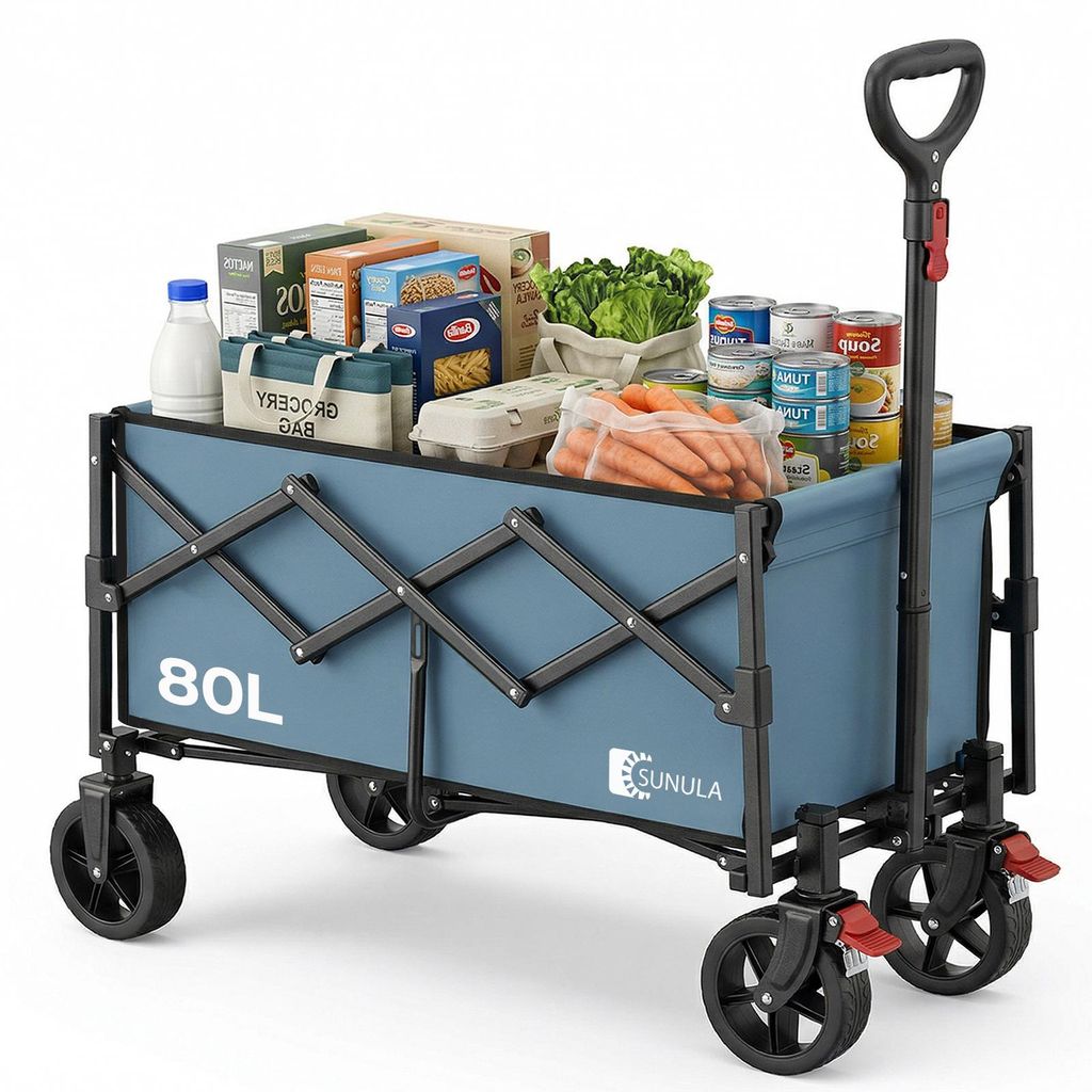 SUNULA Bollerwagen Faltbar Klein 80L 100KG, Klappbarer Produktbild 