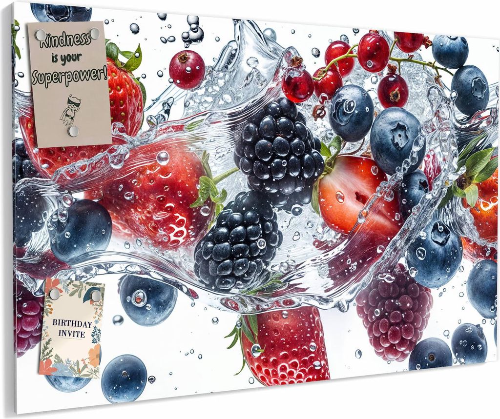 Magnettafel 60x40cm magnetisch & beschreibbar Metall-Board - Beeren im Wasser