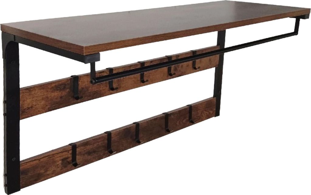 Relaxdays Wandgarderobe, 10 Haken, Ablage & Kleiderstange, Produktbild 