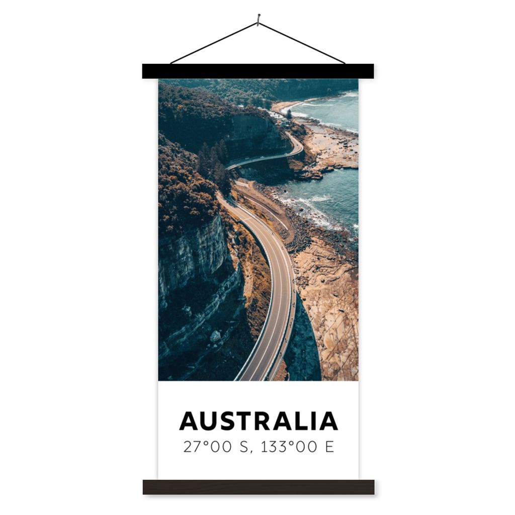 MuchoWow Textilposter Australien - Meer - Schnellstraße - Sommer 40x80 cm mit schwarzem Rahmen - Wandemalerei
