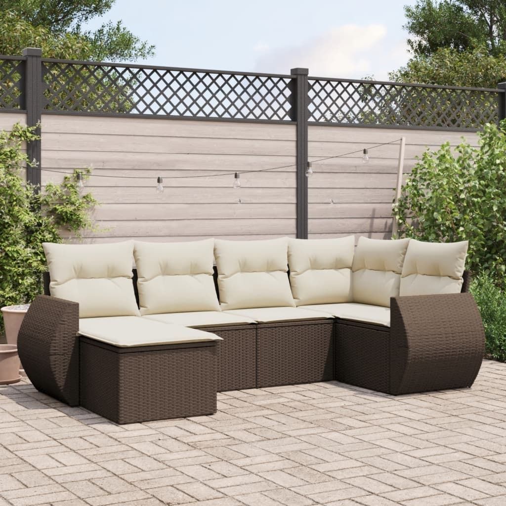 "2026 Promotion" 6-tlg. Garten-Sofagarnitur mit Kissen Braun Poly Rattan - Gartenstühle CC12268