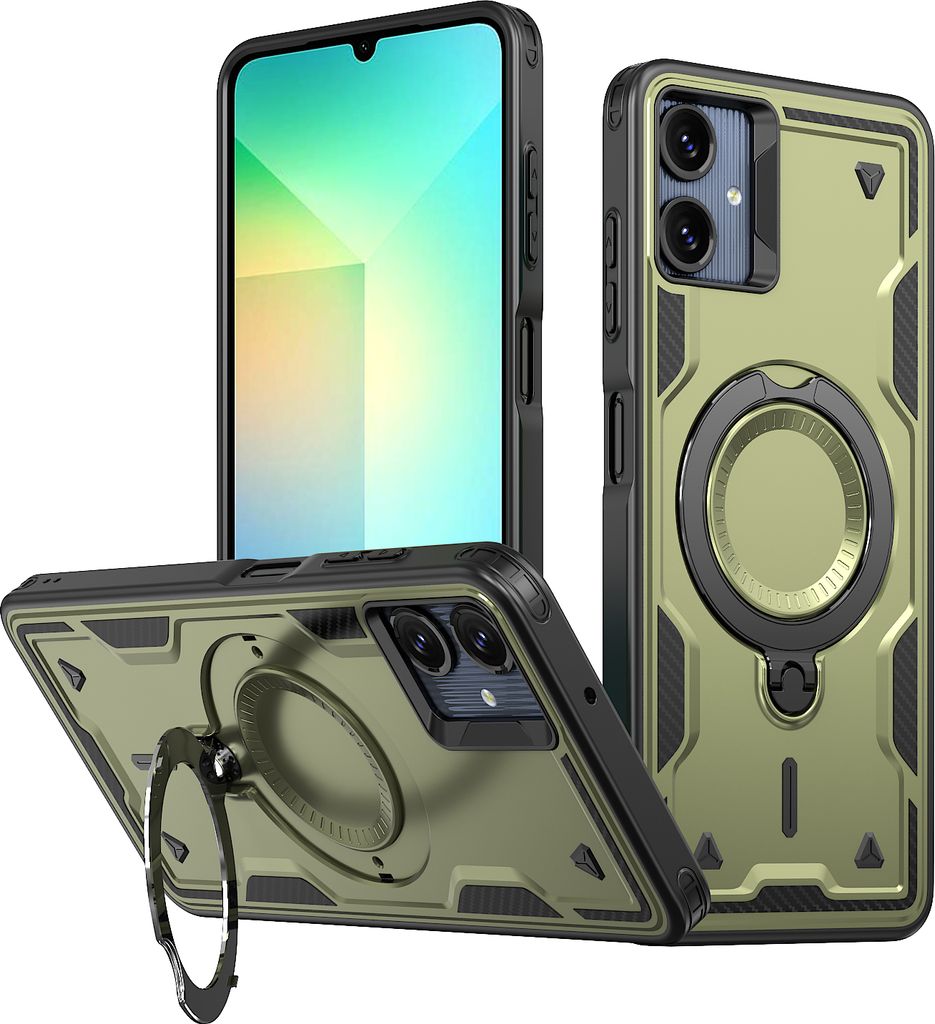 Dual Layer Hülle für Samsung Galaxy A06 Metall Ring Ständer Magnetisch Stoßfest Militär Handyhülle Grün