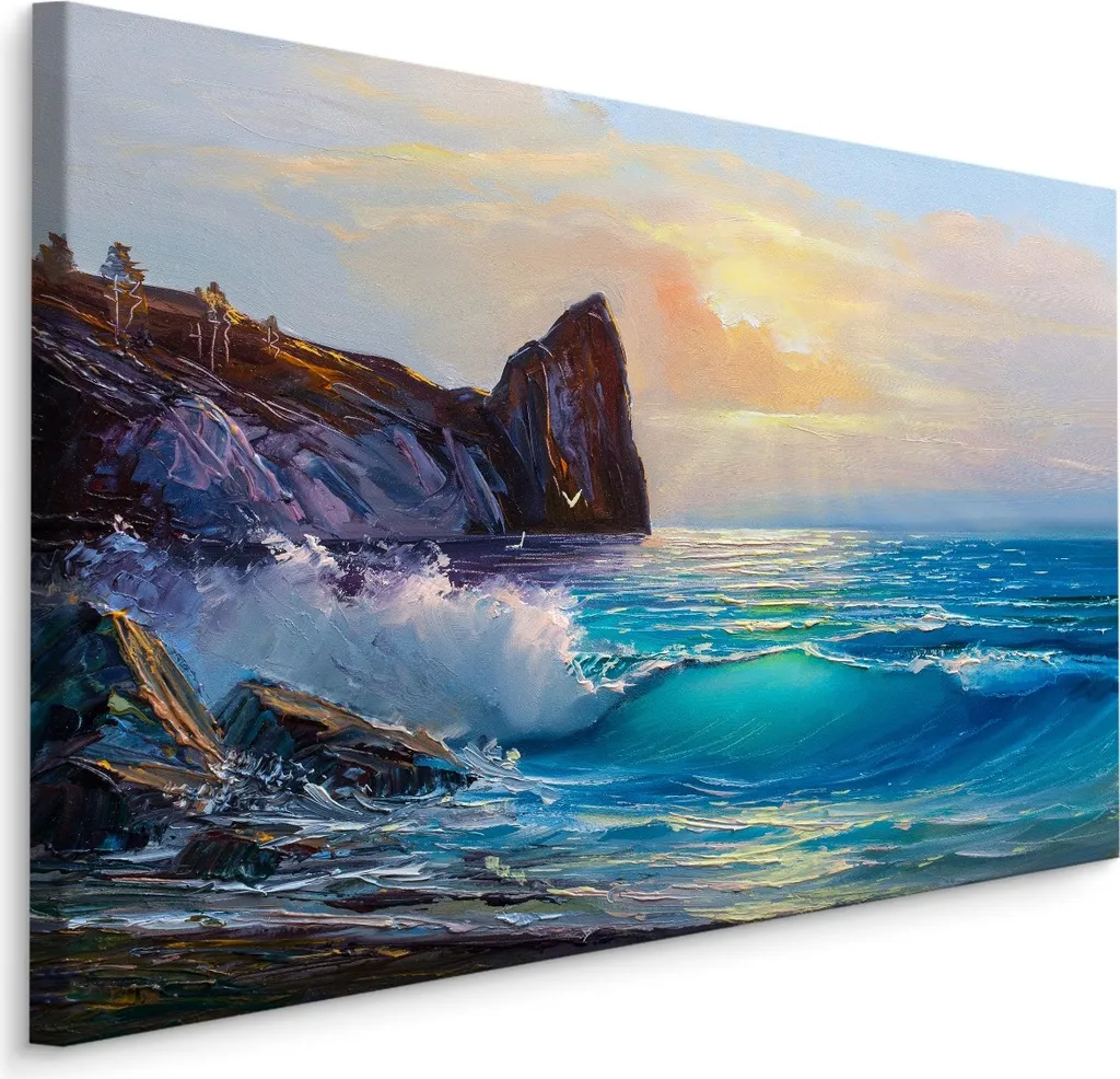 Favolosa carta da parati su tela 100x70 cm XXL stampa d'arte mare onde tramonto