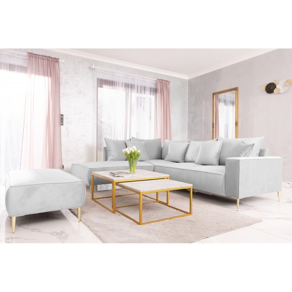 FurMeb24 ECKSOFA TIVOLI + Sitzpuff mit Schlaffunktion und bettkasten 270 x 220 cm HELLGRAU - linke Seite