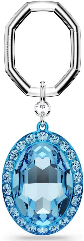 Accessoire de Luxe Porte-clés Ovale Bleu Swarovski en Métal Brillant