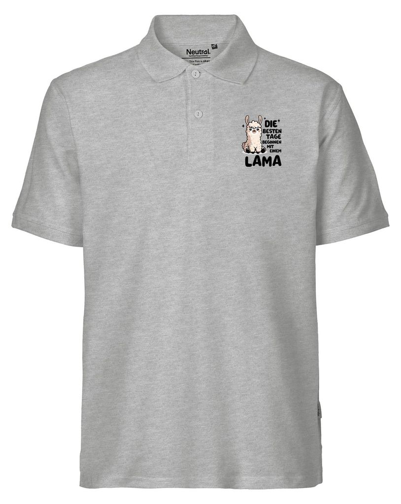 Huuraa Herren Polo Shirt Besten Tage beginnen mit einem Lama L Sport Grey Bio Baumwolle Fairtrade Poloshirt Geschenkidee