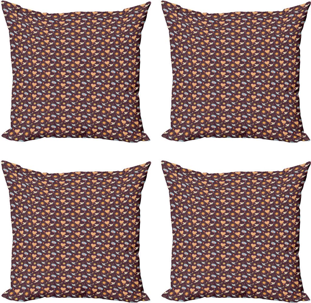 ABAKUHAUS Abenteuer Nursery Kissenbezug Set (4 Stück), Geschwollene Wolken und Sonne, Moderner Doppelseitiger Digitaldruck, 60 cm x 60 cm, Mehrfarbig