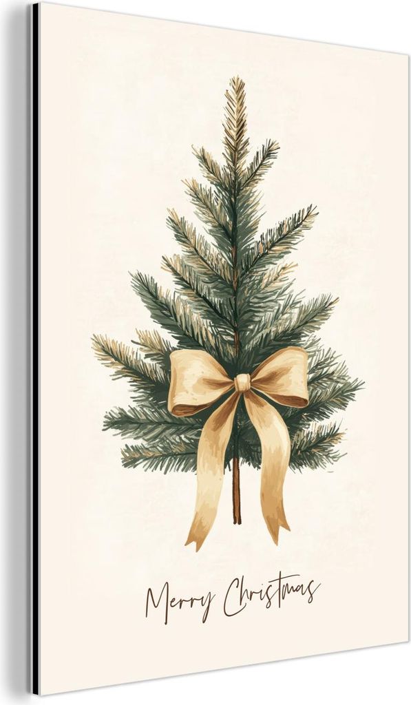 MuchoWow Wanddekoration Metall Metallbild Wandkunst 90x120 cm Weihnachtsbaum - Weihnachten - Frohe Weihnachten - Beige MuchoWow Aluminium Gemälde ...