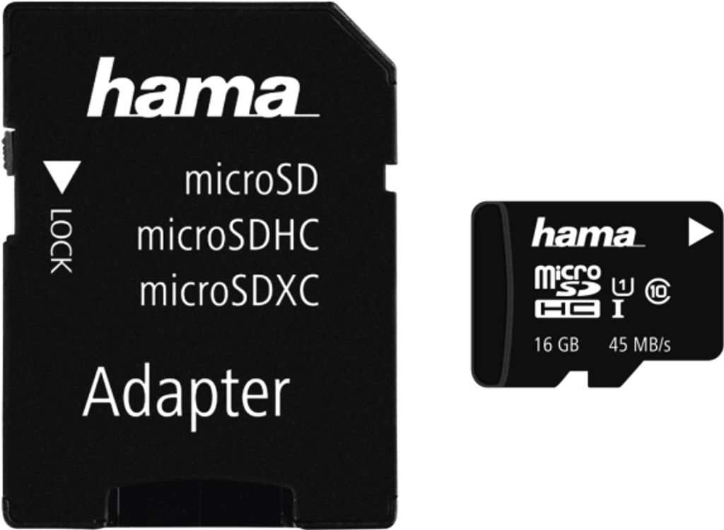 Hama microSDHC 16B CL10 UHS-I 45MB/s +Adapter Produktbild 