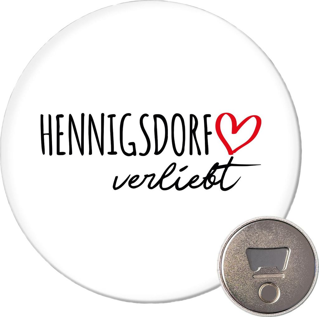 Huuraa Magnet Hennigsdorf verliebt 59mm Kühlschrankmagnet rund Flaschenöffner Geschenkidee