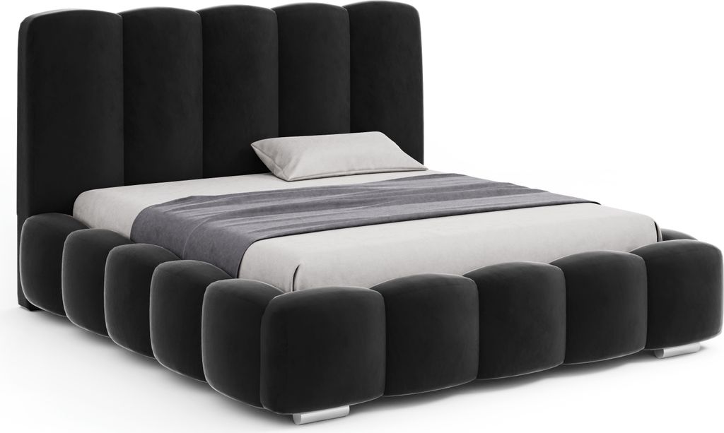 FURMEB GLAMOUR Polsterbett Bett mit Bettkasten Plsch 120x200cm Schwarz