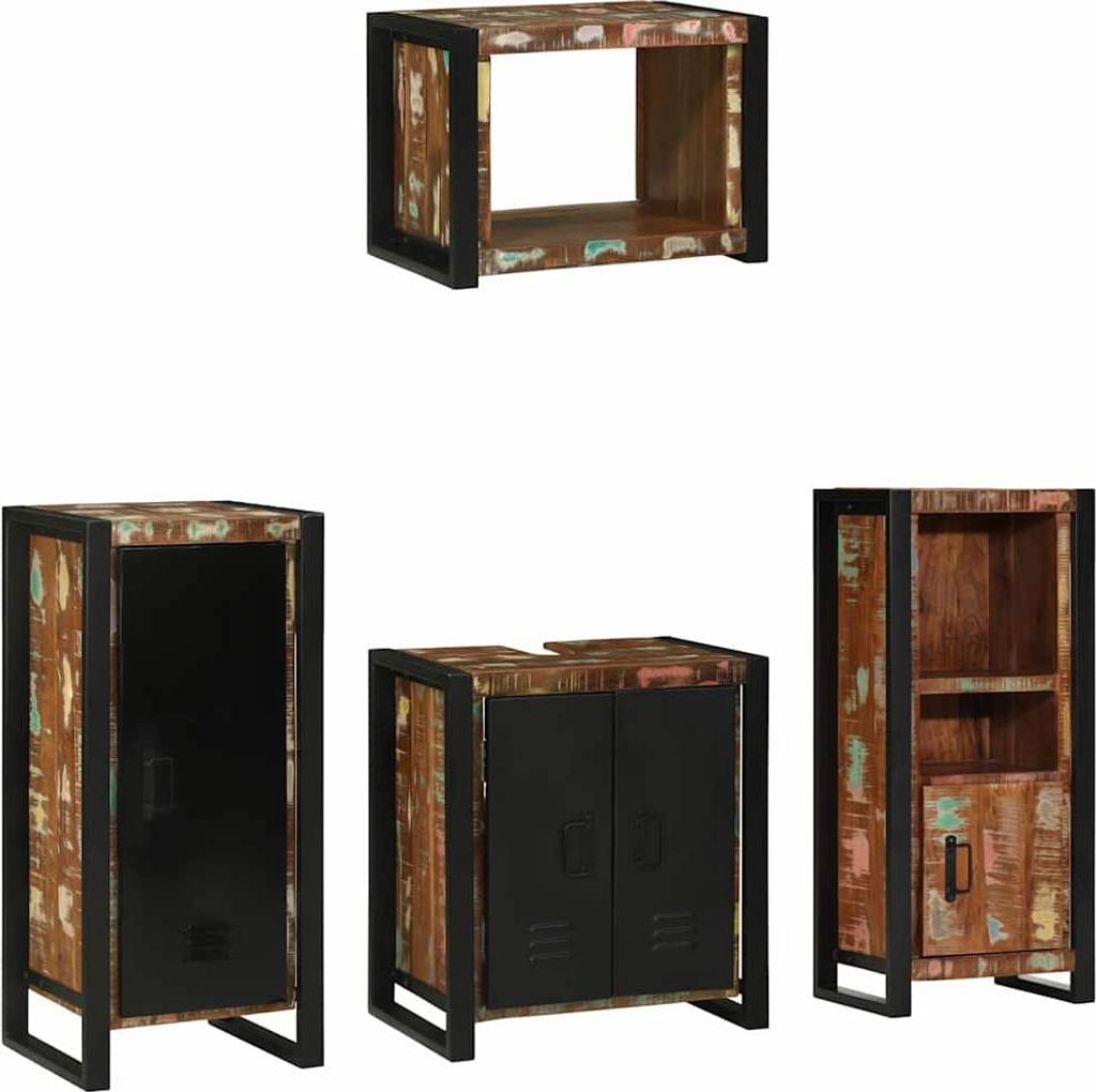 vidaXL Badezimmermöbel-Set mit Regal 4 pcs Massives upgecyceltes Holz