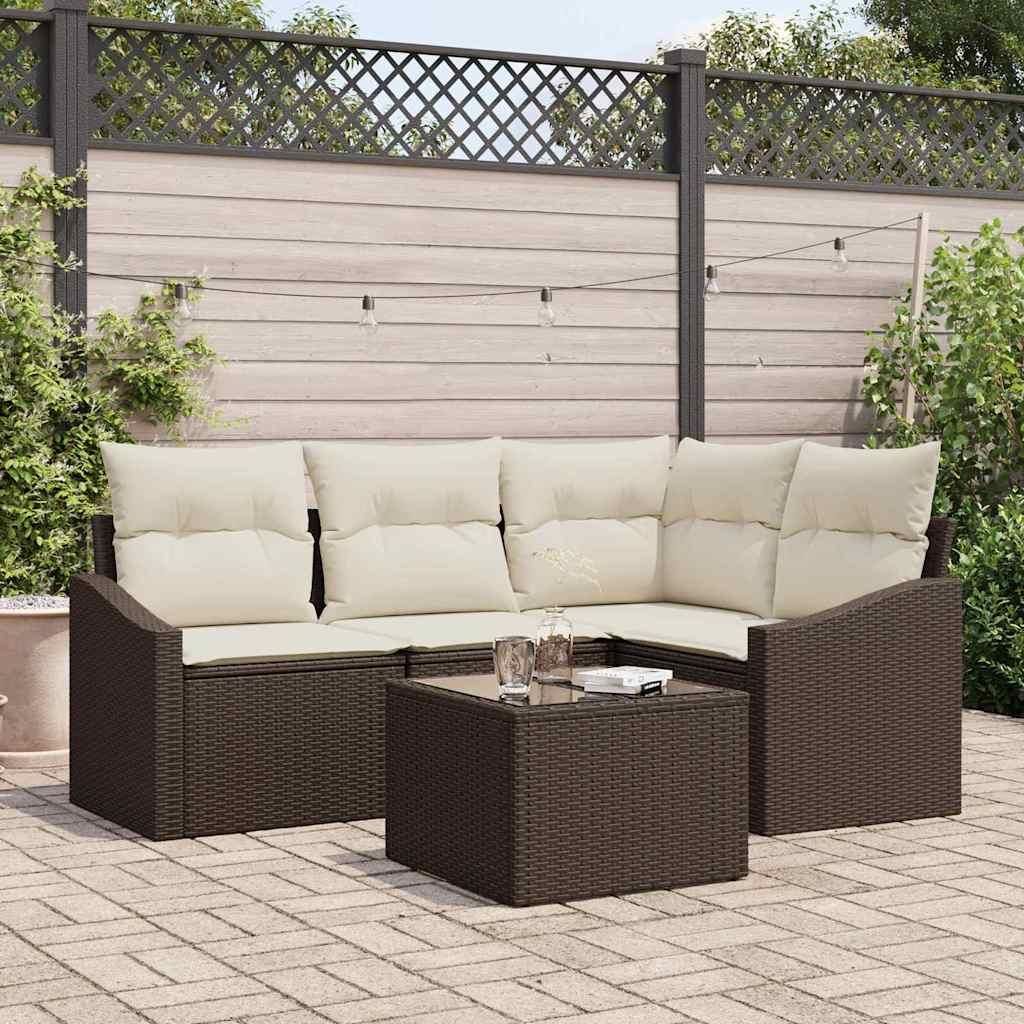 Maison Exclusive - Sofa Set mit Kissen 5 pcs Braun Poly Rattan
