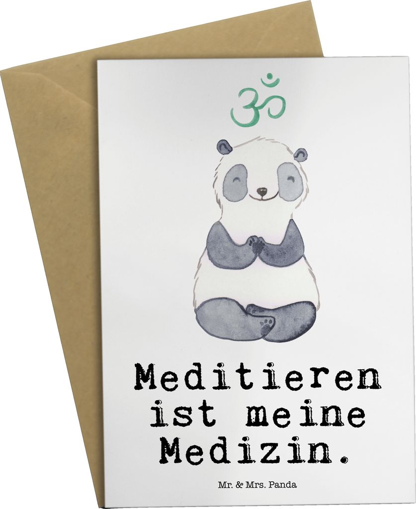 Mr. & Mrs. Panda Klappkarte Panda Meditieren - Weiß - Geschenk, Meditation, einladungskarten, hochzeitskarten, weihnachtskarten, Grußkarten, Medi...
