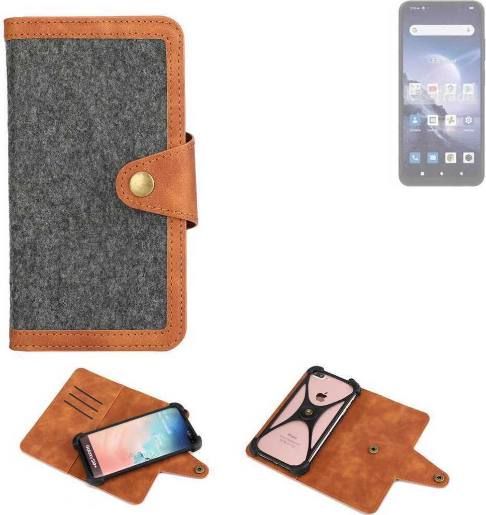 K-S-Trade Schutzhülle Handyhülle kompatibel mit FreeYond M5 Filz Hülle Kunst-Leder dunkelgrau braun (1x)