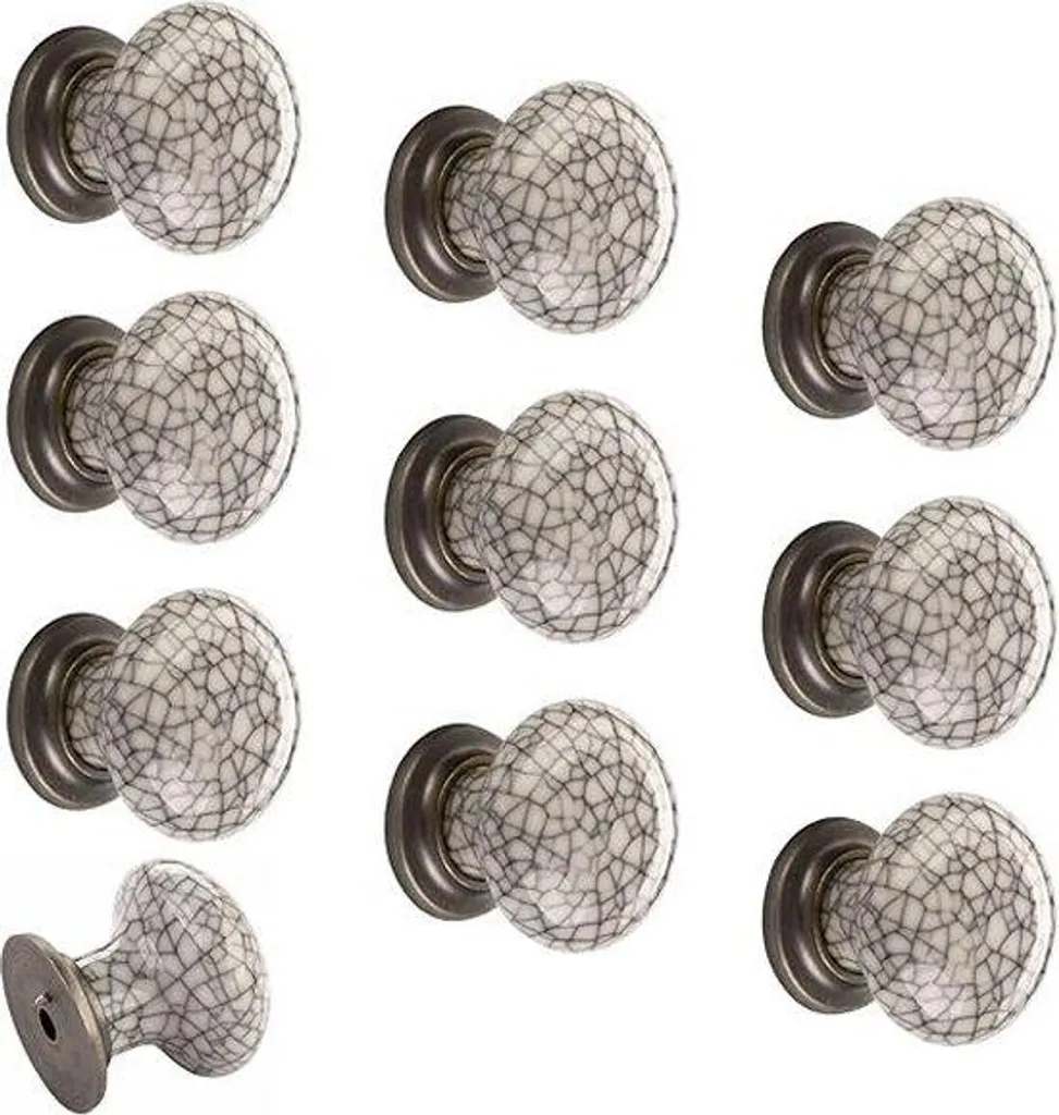 Boutons en Porcelaine Blanche et Argent 35 mm - Fixation Pied Métal x10