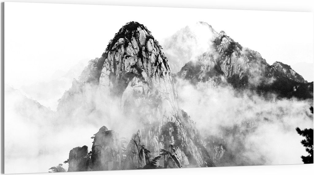 DEQORI Glasbild Acryl 100x50 cm 'Huangshan im Nebel' Wandbild Bild modern Deko