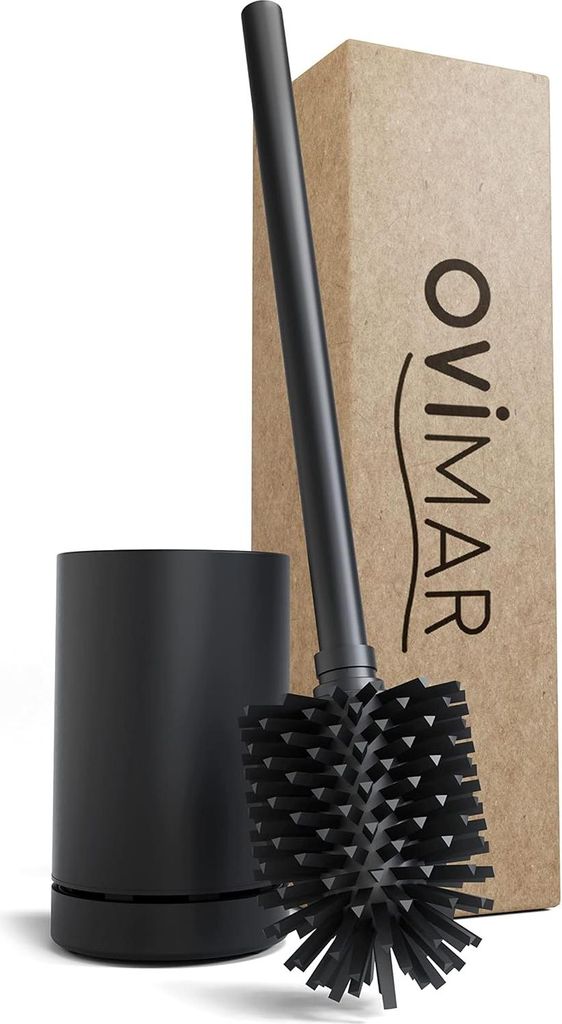 Toilettenbürste mit mattschwarzem Silikon-WC-Bürstenkopf - Belüftungsfunktion - rostfreies Stahl - austauschbarer Kopf - abnehmbare Auffangschale