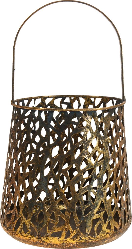 Eleganter Teelichthalter Gold Antik Metall 14,5cm Tischdeko Windlicht Laterne