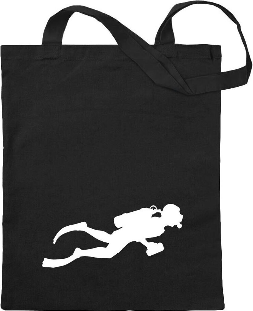 Kiwistar - Baumwolltasche - schwarz - Taucher Schnorcheln - Tragetasche Stoffbeutel Umhängetasche Langer Henkel