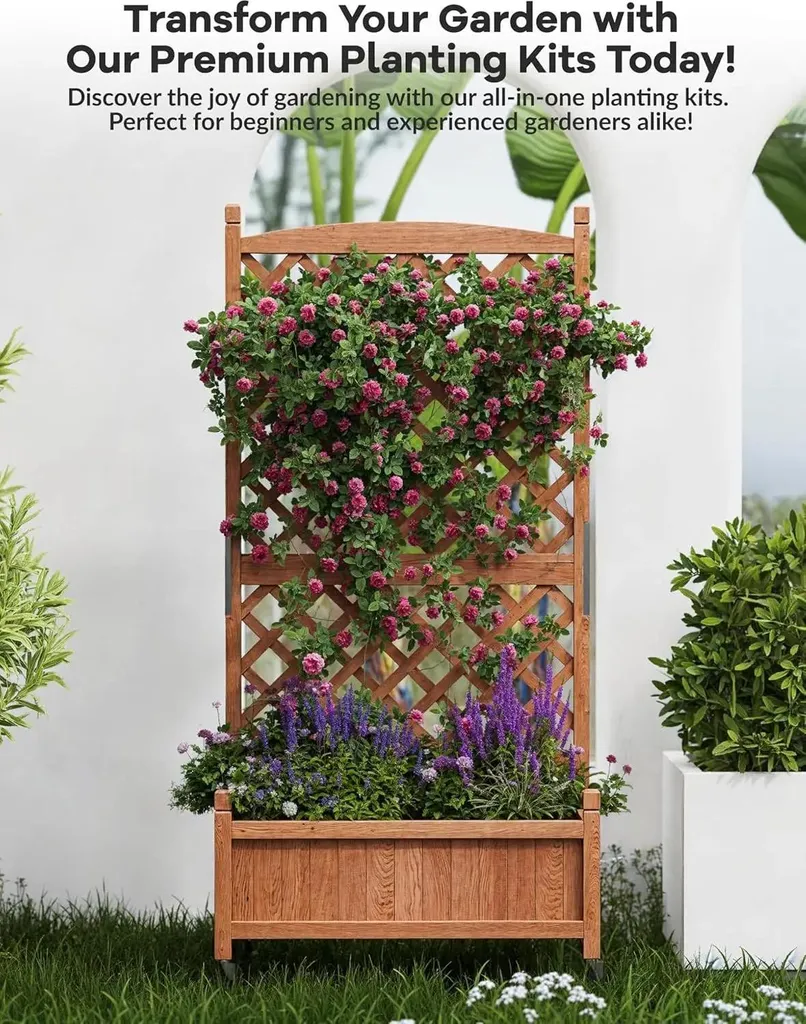 Potager surélevé mobile avec support de grimpe en acier doré brillant