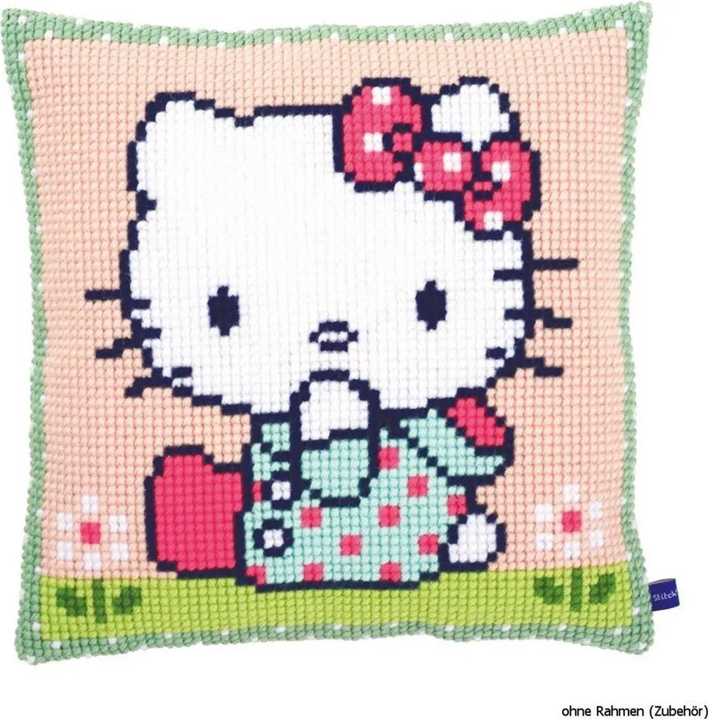 Kit point de croix Vervaco Hello Kitty Coussin sur la Pelouse - 40x40 cm